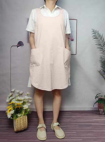 Cotton Cross Back Aprons Solid Color Cooking Kitchen Garden Smock for Women Girls with Pockets - color: Beige