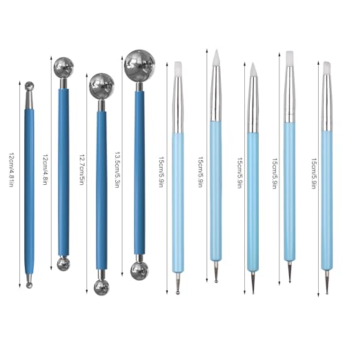DIYOOHOMY 9 Pcs Polymer Clay Tools, Ball Stylus Silicone Sculpting Tools for Pottery Rock Dot Painting Nail Art Blending Clay Carving Ceramic Drawing DIY Craft Modeling - color: blue