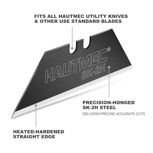 HAUTMEC Utility Knife Blades, 10-Pack SK2H Box Cutter Blades with Safety Dispenser and Rust-Resistant Coating, Ultra Sharp & Long Lasting Razor Blades – HT0265 - style: 10 PCS | SK2H