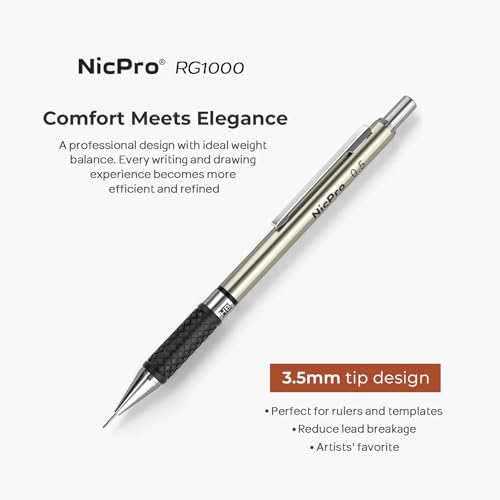 Nicpro 0.5 mm Art Mechanical Pencil Set in Storage Case, 3 PCS | Metal Drafting Pencil Lead Pencil+6 Tube HB Refills, 12 Erasers, Comfort Grip For School Writing, Artist Drawing, Sketching - style: 3 Pack (0.5mm)