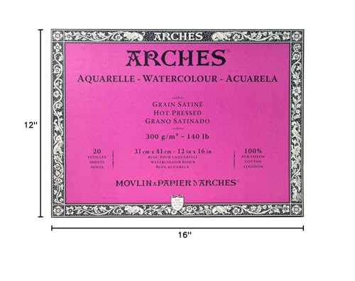 Arches Watercolor Paper Block, Hot Press, 12" x 16", 140 pound - size: 12"x16", style: Hot Press