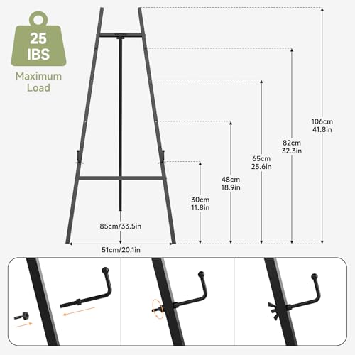 Black Easel Stand for Sign, 4-Tier Display Easel with Adjustable Chain | Heavy Duty Art Easel for Painting, Wedding Sign, Party, Posters & Commercial Display