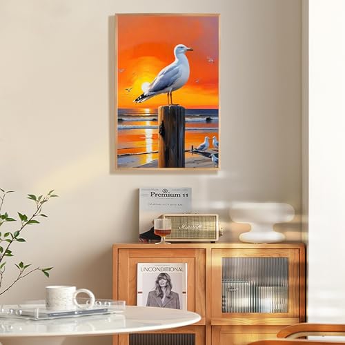 Fountor Seagull Framed Paint by Numbers Kit for Adults Beginner 8x12 Inch | For Adults & Kids Ages 8-12, DIY Acrylic Painting, Sunset Paint by Number with frame, Stress Relief Home Wall Decor Gifts - color: LOP1204, size: 8x12 Inch