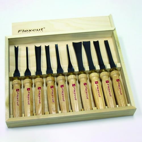Flexcut Wood Carving Tools | Mallet Deluxe Set | 10-Piece Wood Carving Tools Set | 1095 High Carbon Steel Blades | Ash Hardwood Handles | MC100 | Made in the U.S.A. - size: 10-Piece Deluxe Mallet Set