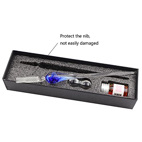 glass ink pen,Glass Dip Pen Set -Calligraphy Pen Signature Pen Writting ,Christmas Gifts Business Gifts Holiday Gift (Blue flower)
