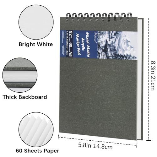 8.3" x 5.8" Hardcover Sketchbook,Top Spiral Bound Mixed Media Sketch Pad,60 Sheets 92lb/150 gsm Acid-Free Drawing Paper,Small Travel Artist Journal Notebook for Adults Beginners,Art Supplies.Dark Grey - color: 150gsm-bright white paper dark grey