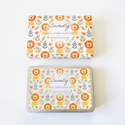Watercolor Palette,Portable Travel Ceramic Palette,Small Travel Metal Paint Boxwith Porcelain Palette (14Well)