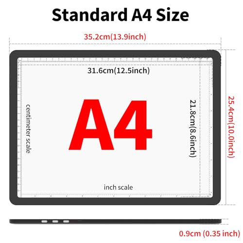 TOHETO A4 Light Board for Diamond Painting, Super Bright Magnetic Light Pad with Side Buttons, Lightbox for Tracing and Drawing, Corded Light Table for Sketching, Animation, Weeding Vinyl (Black) - color: Black, size: A4 without Bag