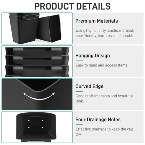 5 Pack Hanging Cup Holders, Multipurpose Rolling Cart Accessories Utility Cart Accessories For Art Craft Supplies, Space Saving Hanging Storage Basket Pencil Holder Makeup Organizers (Black) - color: Black