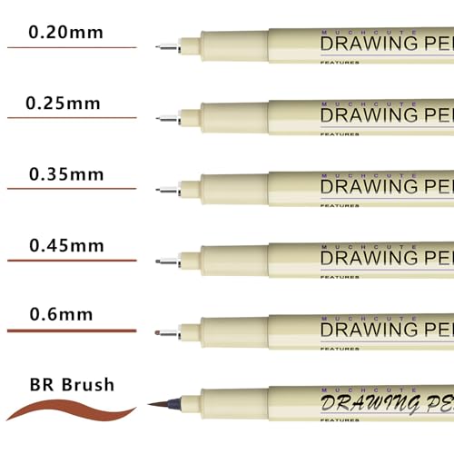 Muchcute Micro Fineliner Drawing Art Pens: 6 Sepia Artist Supplies Adults - color: 6 Tip Size (Sepia)