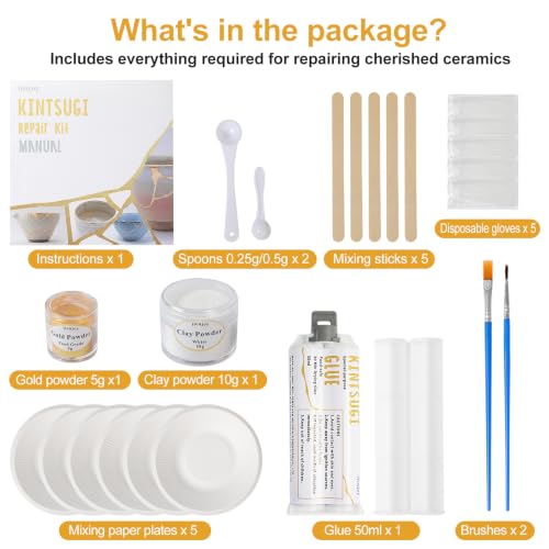iienjoy Kintsugi Repair Kit Gold, Food Safe Kintsugi Kit for Ceramics - color: Gold