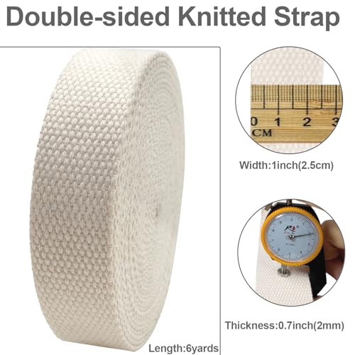 Heavy‑Duty Cotton Webbing Strap 1''x6yds Ivory White for Bags | 2mm thick webbing for dog collars, backpack, bag handles, apron straps, slings, sewing repairs & DIY craft projects. - color: Ivory