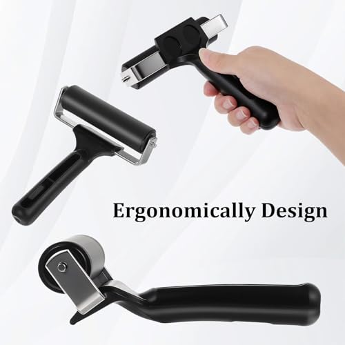 6 Pcs 4-Inch Rubber Brayer Roller for Printmaking, Crafting & Gluing – Heavy-Duty Stainless Steel Handle, Non-Slip Grip – Perfect for Ink, Stamping, Painting, Boat Flooring & Anti-Slip Tape (Black)