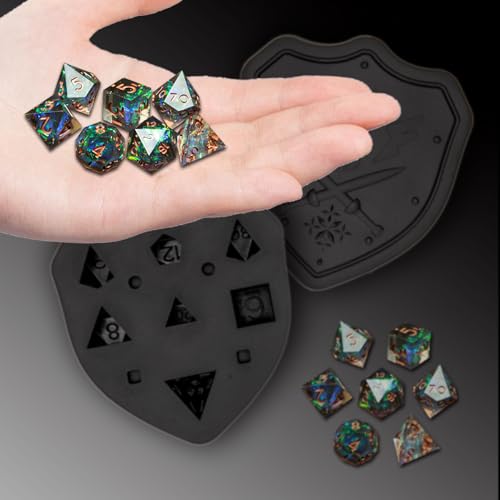 DND Dice Mold for Resin Casting, Sharp Edge Silicone Molds with Dice Making Kit, Personalized Silicone Molds for DIY Crafting of 7 Standard Polyhedra - Blue - color: Blue