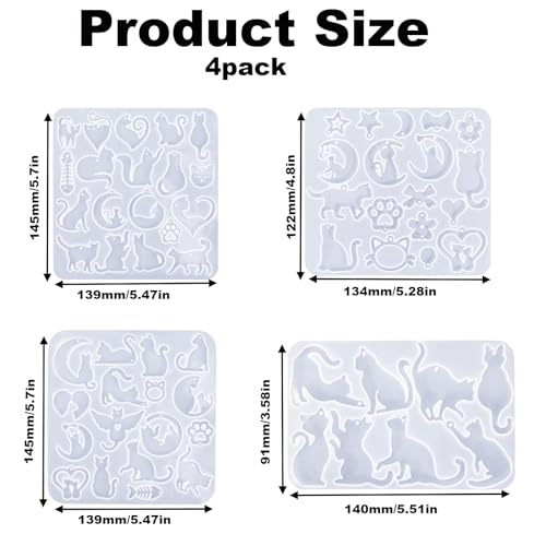 4 Piece Resin Earring Molds , 60 Unique Shapes UV Cat Resin Molds with Holes Ideal for DIY Silicone Earrings Necklaces Jewelry and Animal Designs Creative Art Gifts - color: Cat