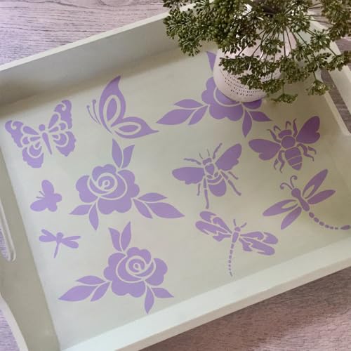 8 Pcs Large Flower Stencils for Painting, 9.84 X 9.84 Inch Flower Stencils for Crafts Reusable, Wood and Wall Stencils for Painting Large Pattern, DIY Templates Holiday Wall Paper (B) - style: B