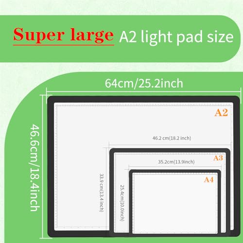 Phylosal Rechargeable A2 Light Pad for Diamond Painting 25.2''x18.4'', Magnetic Tracing Light Box for Drawing, Diamond Art Light Board with Side Button, Wireless LED Light Table for Sketching, Design - color: Black, size: A2 without Handbag