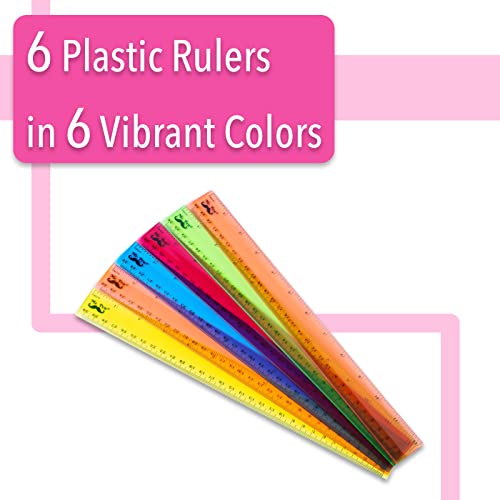 Mr. Pen- Plastic Rulers, 12 Inch, 6 Pack, Assorted Colors | Scratch-Resistant Design with Inches and Centimeters, Durable Transparent Rulers for Crafting Office & School