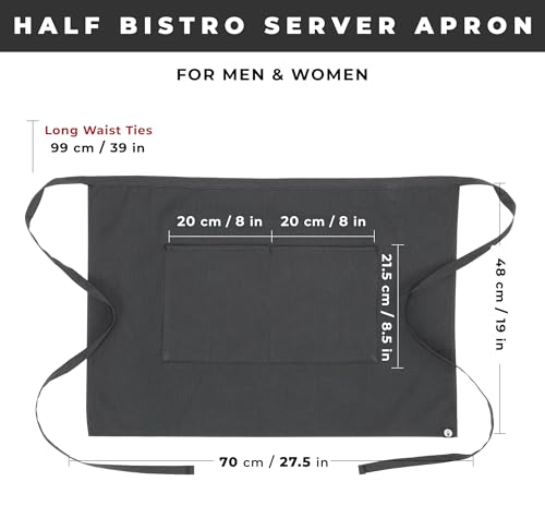 Chef Works Unisex Half Bistro Server Apron - color: Dark Grey Stripe