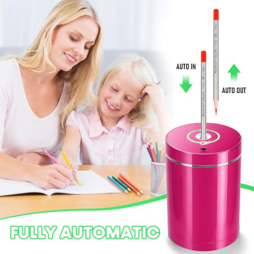 Fully Automatic Electric Pencil Sharpener,Rechargeable smart Pencil Sharpener.Suitable for No. 2/Colored Pencils (6-8 mm),Applicable to School/Classroom/Office/Home(Pink) - color: Pink