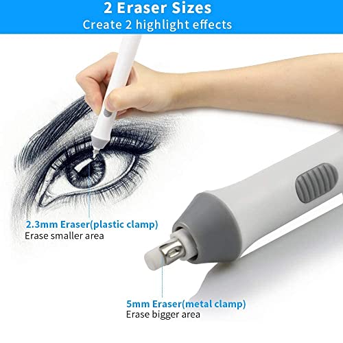 AFMAT Electric Eraser for Drawing, Battery Operated Eraser with 140 Refills, Electric Erasers Kit for Artist, Art Erasers for Painting, Sketching, Drafting, Detailer Tool for Crafting EEW001(White) - color: White