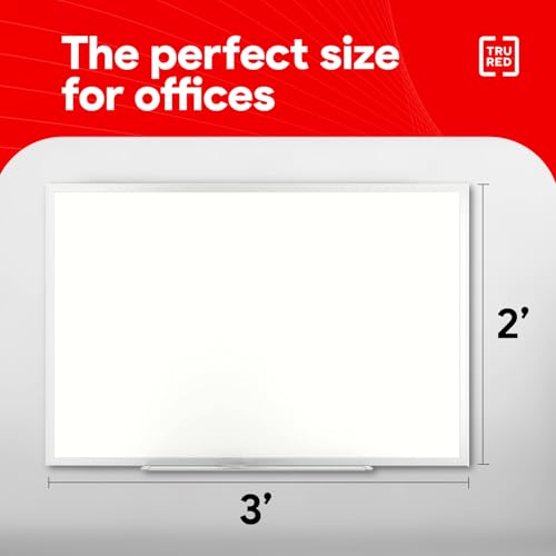Staples TRU RED Melamine Whiteboard | Dry Erase Board for Wall, White Board with Gray Aluminum Frame, 3 ft x 2 ft - color: Gray, size: 3' x 2', style: Non-Magnetic