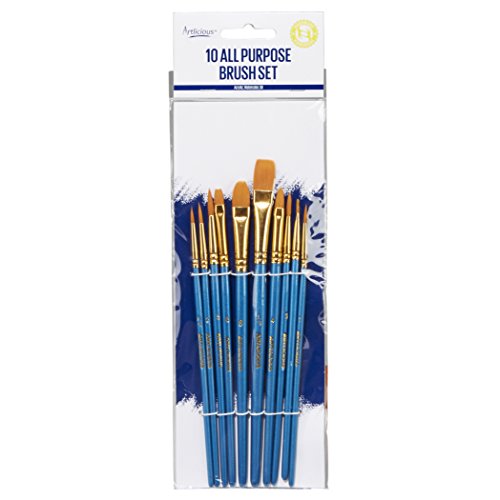 Artlicious Paint Brushes - Acrylic Set and Detail Paint Brushes for Kids - Use with Craft, Watercolor, Oil, Face Art, Washable, Miniature Detailing and Rock Painting - style: 10 Pack