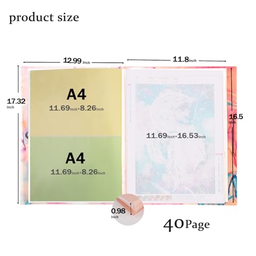A3 Diamond Painting Storage Book,Marble Pink 40 Pages Art Portfolios Case - color: Marble Pink-40 Sleeves