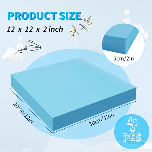 LuckyFoam Blue 4 Pack 12x12x2 inch Foam Sheets 2 Inch Thick | Polystyrene Rectangles XPS Foam Board Craft for Insulating DIY Modeling Art Supplies - color: blue, size: 12x12x2 inch 4pcs