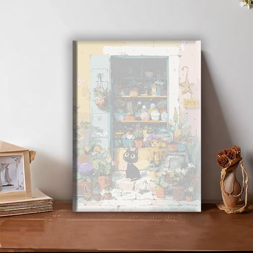 Aeontinity Floral Shop Space Framed Canvas DIY Paint by Numbers Kit Bar Cafe Cave Home Room Wall Bathroom Porch Patio Decor Gift, 16 x 12 Inch - color: FLORAL SHOP