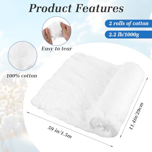 2 Rolls Cotton Roll for Cosmetic Application Product Removal 2.2 lb High Absorbent Soft Pure Cotton Ball Multipurpose Use for Makeup Remover Salon Beauty Baby Care