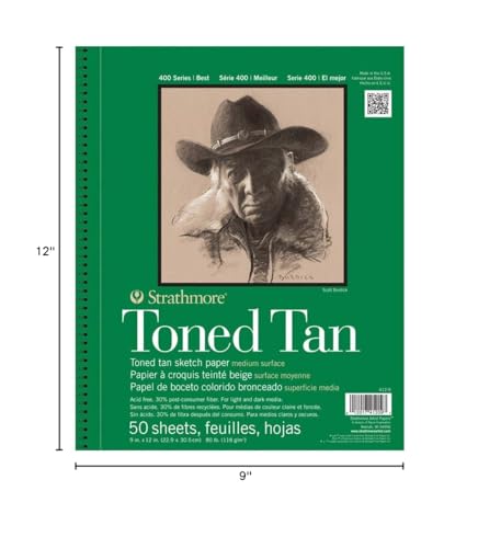 Strathmore 400 Series Wire Bound Toned Sketch Pad, 80 lb. Paper, 9 X 12 inches, Tan, 50 Sheets (412-9) - size: 9x12