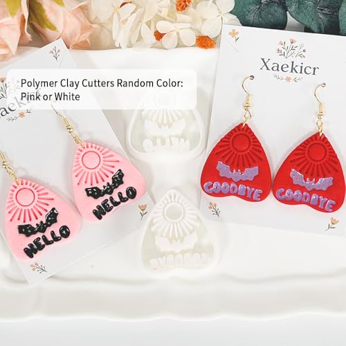 Xaekicr Halloween Clay Earring Cutters - Planchette Style Polymer Clay Cutters with Text & Bat Design, Clay Tools for DIY Jewelry Making - color: J color