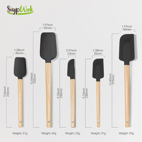 Silicone Spatula Set, Food Grade Rubber Spatula-5 Piece Nonstick Rubber Spatulas, Spoonula, Jar Scraper for Cooking, Baking, Mixing, Frosting - Heat Resistant Up to 600°F (5 Pcs Black) - color: Deep Black