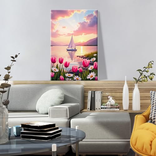 ATDMS Paint by Numbers Kit for Adults, Flowers Paint by Number with Frame - color: Tulips 268