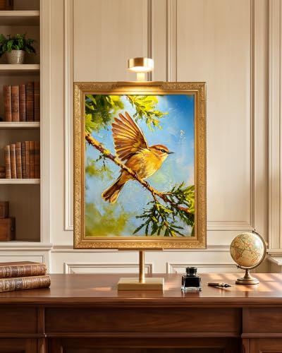 Adjustable Tabletop Easel Stand with Picture Frame Light, Gold | Picture Easels for Display Up to 29" H, Picture Frame Holder, For Art, Photo - color: Light Gold