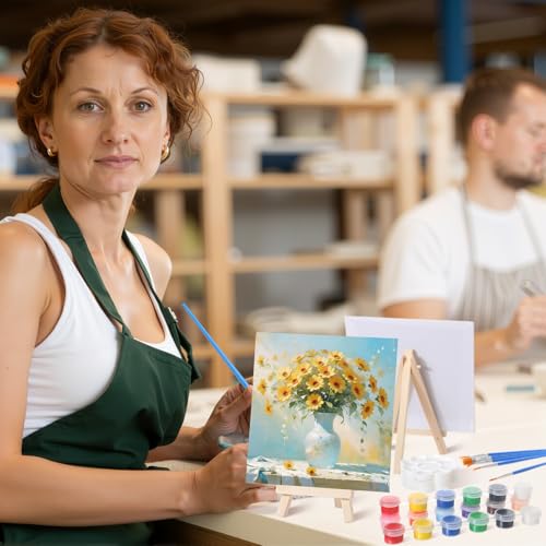 Qilery 36 Set 6 x 6 Inch Mini Canvas Boards with Easel Painting Kit, Acrylic Paints Strips, Brushes, Palette, Oil Art Set for Acrylic Birthday Party Favors - size: 5.9 x 5.9 Inch