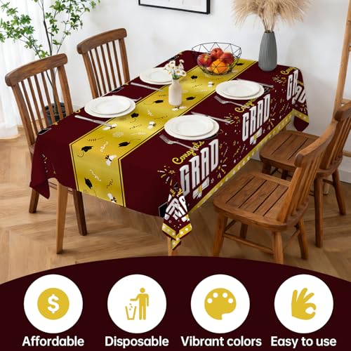 4 Pack Graduation Tablecloth 54"x108" Disposable Plastic Tablecloths Gongrats Grad Tablecover for Graduation Party Supplies (Maroon) - color: Graduation Maroon