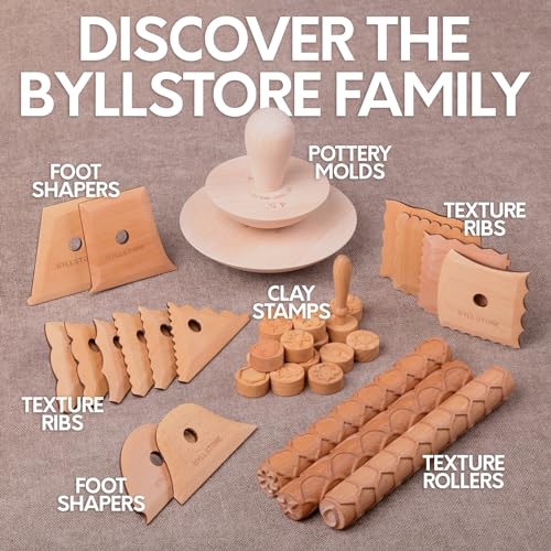 Byllstore Pottery Ribs & Trimming Tools | 2 Foot Shaper Tools | 4 Clay Texture Ribs | Solid Beech Wood | Several Pack Options (4-Pack) - color: 4 Pack | Pottery Ribs