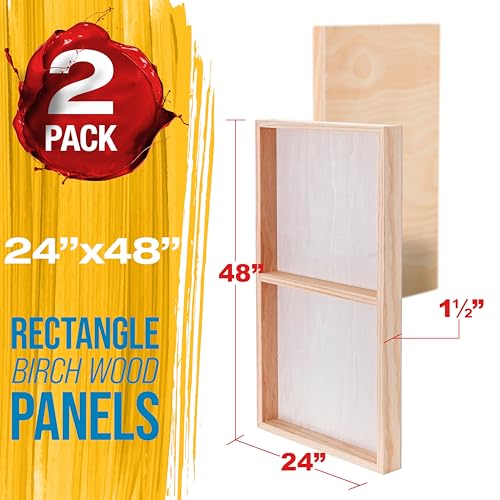 U.S. Art Supply 24" x 48" Unfinished Cradled Wood Panels for Painting, Gallery 1-1/2" Deep (2 Pack) - Artist Depth Wooden Wall Canvases - Mixed-Media Craft, Acrylic, Oil, Encaustic, Paint Pouring - size: 24" x 48"