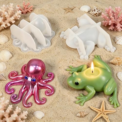 Resin Animal Molds, Set of 2 Octopus and Frog Resin Crafting Molds - color: Octopus and Frog Resin Molds