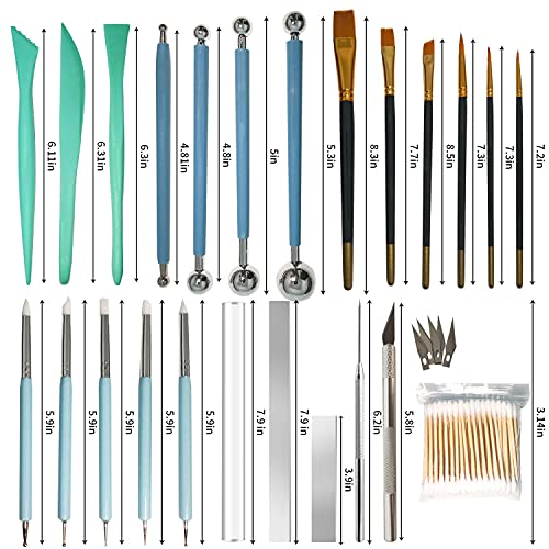 24Pcs Polymer Clay Tools Supplies Kit Roller Pin Sculpting Clay Cutters for Earring Jewelry Acrylic Roller Modeling Precision Knife Set Needle Detail - color: 24 Pcs