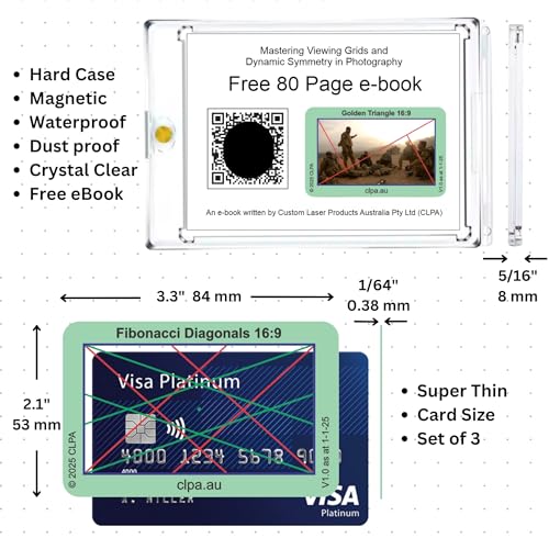 Fibonacci Diagonals Directors Viewfinder Card | Australian Designed and Made; Artist Viewfinder for Drawing and Photography; 3:2, 4:3 and 16:9 - size: Fibonacci Diagonals