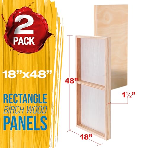 U.S. Art Supply 18" x 48" Unfinished Cradled Wood Panels for Painting, Gallery 1-1/2" Deep (2 Pack) - Artist Depth Wooden Wall Canvases - Mixed-Media Craft, Acrylic, Oil, Encaustic, Paint Pouring - size: 18" x 48"