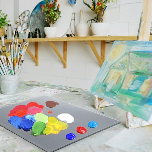 2 Pack Neutral Grey Tempered Glass Palettes, 12" x 16" Large Paint Palette, Scratch Resistant Paint Mixing Pallets, Easy to Clean Artist Palette for Oil Acrylic Watercolor Gouache DIY Craft
