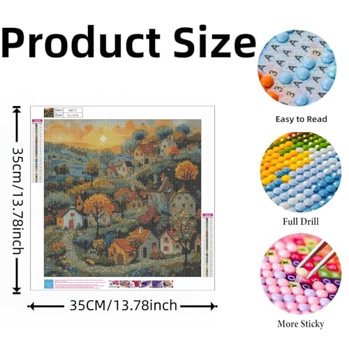 Diamond Art Kits for Adults,Country Cottage 5D Diamond Painting Kits | Dots for Adults,5D DIY Paint by Diamonds,Full Drill Round Diamond Dot Gem Art Painting, Home Wall Decor, 13.8X13.8 inch - color: KM875-1