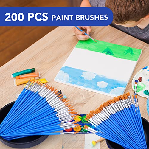 AROIC Acrylic Paint Brush Bulk, 200 pcs Round Flat Tip Nylon Hair Brushes - color: Blue, size: 100Flat +100Fine