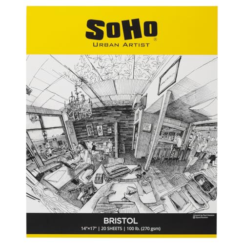 SoHo Urban Artist Bristol Paper Pads - Smooth Bristol Paper Pads for Sketching, Charcoal, Colored Pencils, Inks, & More! - 14x17" - 6 Pack - size: 14x17" - 6 Pack
