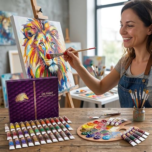 MyArtscape Oil Paint Set - 48 x 12ml Artist Oil Paint Tubes | Rich pigment oil paint set with smooth blending glossy finish and excellent coverage for canvas painting