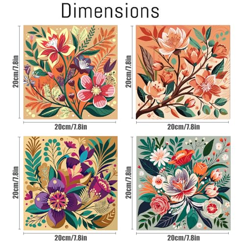 Canrichshop 4 Pack Paint by Numbers for Beginner with Frame,Flowers Adult Paint by Number Kits on Canvas, DIY Number Painting for Adults for Decor 8X 8 inch - color: BKH1717+BKH1718+BKH1719+BKH1720